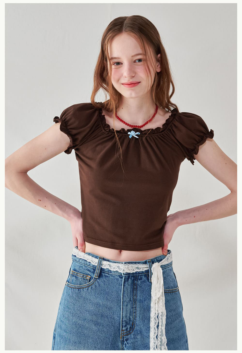 RONRON ROSE RIBBON FRILL OFF SHOULDER T SHIRT | Shopee