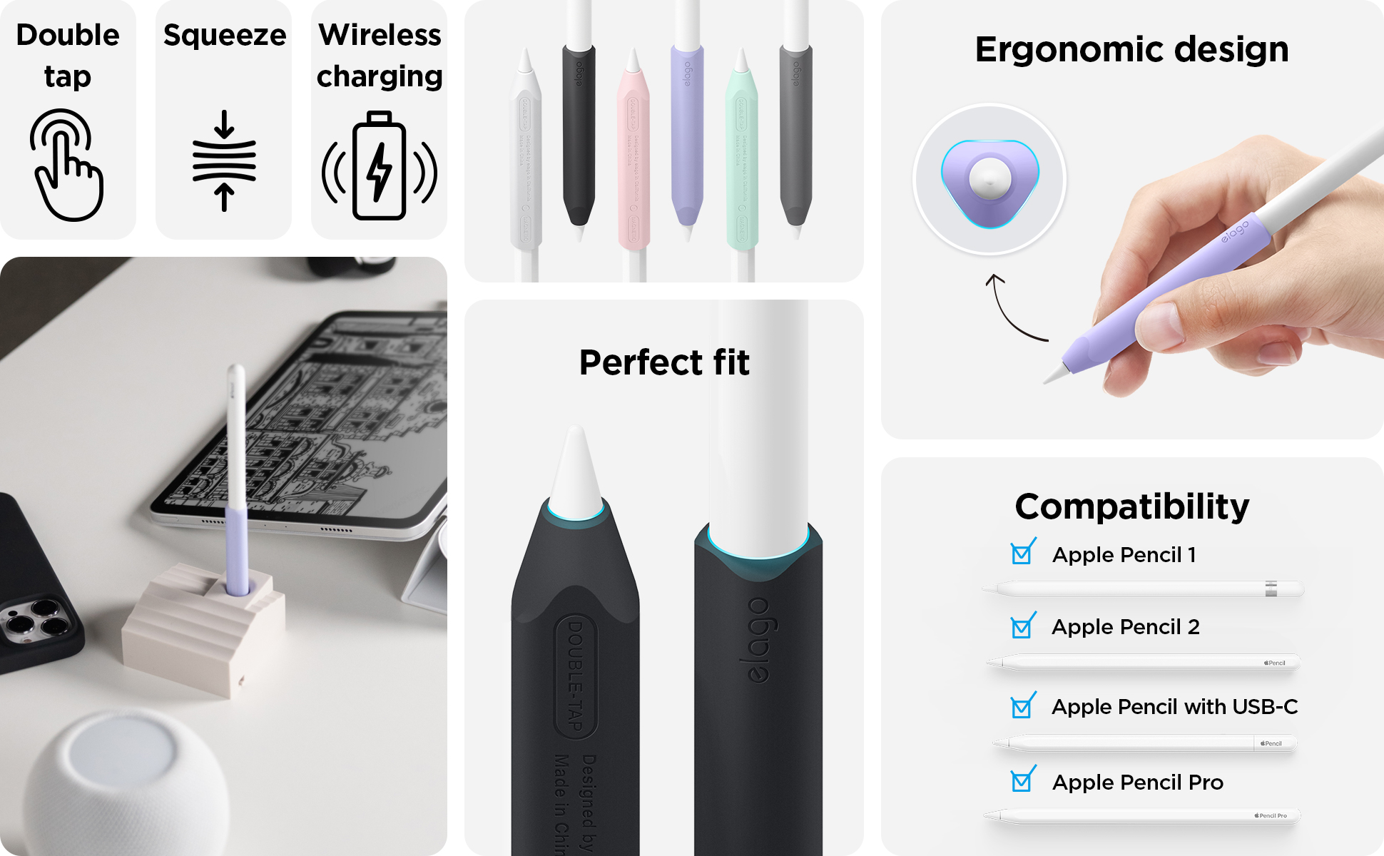 Elago 2 set Pencil Grip Holder Case Compatible for Apple Pencil Pro ...
