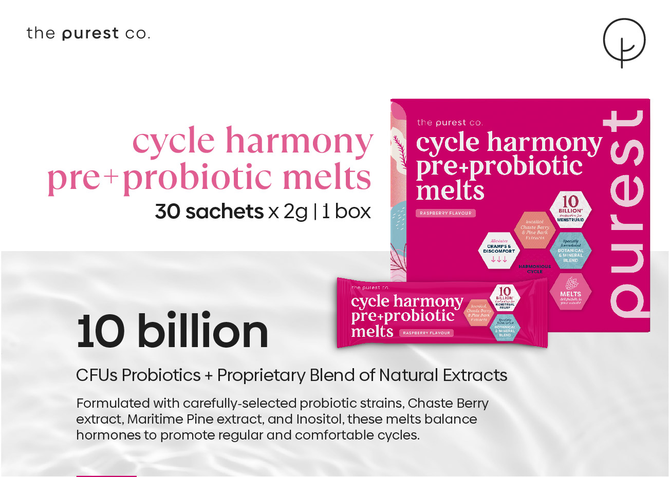 Purest Co Cycle Harmony Pre+Probiotic Melts (Menstrual Health and ...
