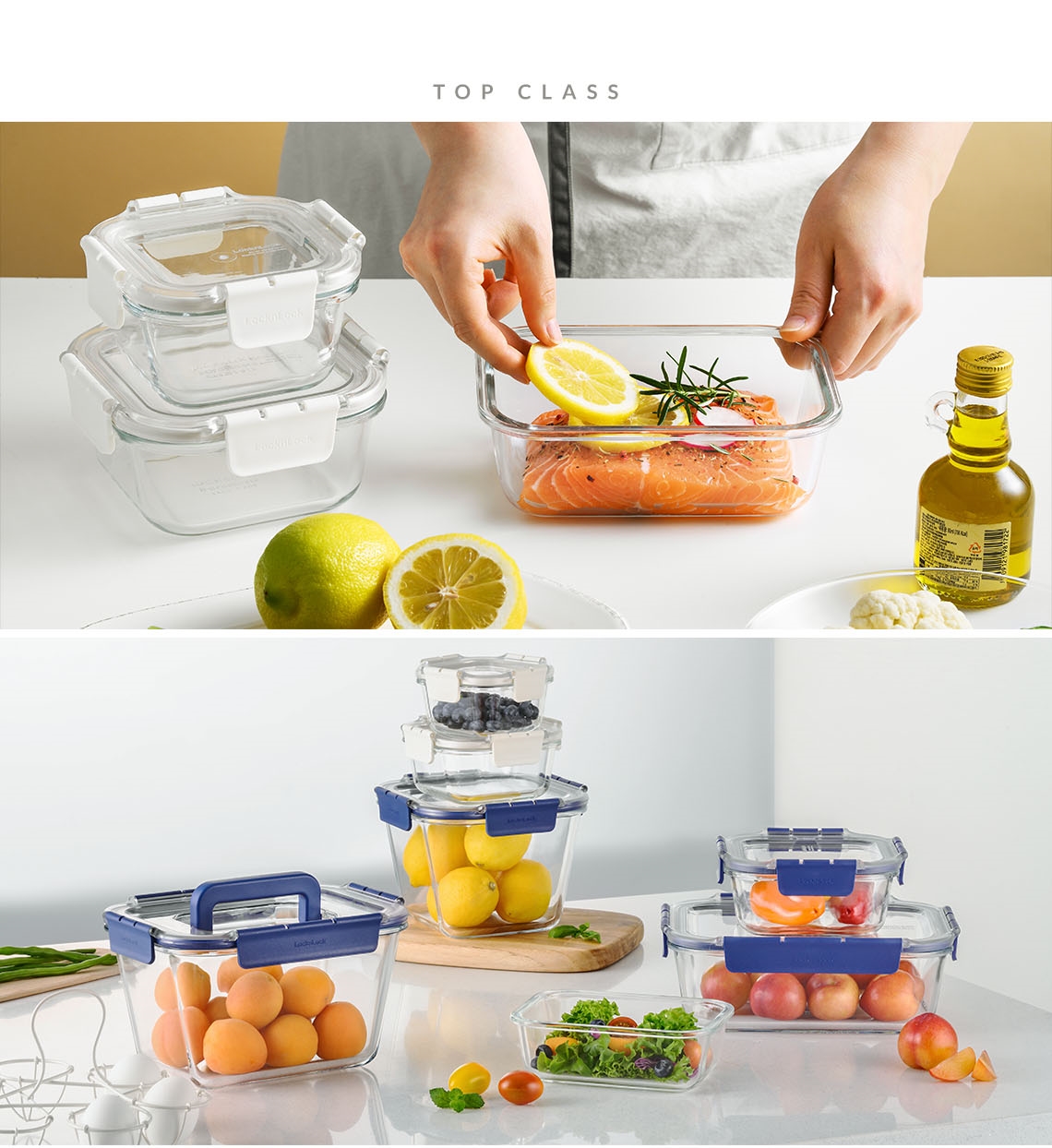 LocknLock Top Class Rectangular 380ml 630ml Glass Airtight Container ...
