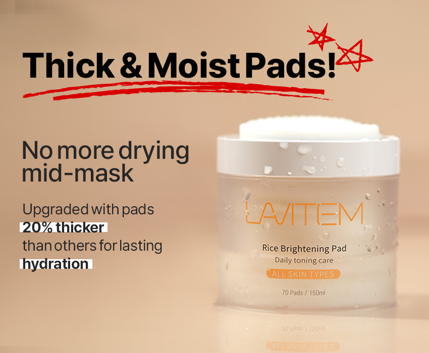 Lavitem Rice Brightening Toner Pad (rice extracts ampoule 50%, essence ...