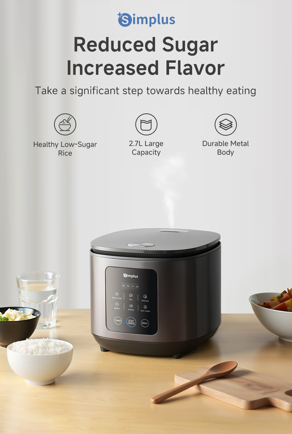 Simplus 2.7L Rice Cooker | Low-Sugar Low Carbon | 6 Preset Programs ...