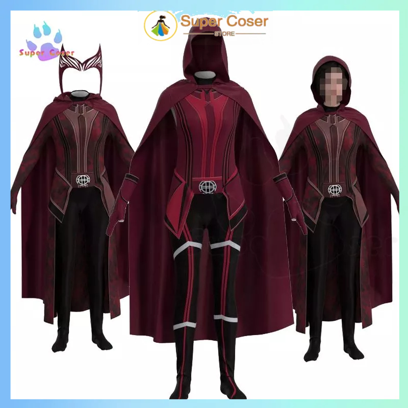 COD Children Wanda Cosplay Wanda Maximoff Costume Red Cloak Top Pants