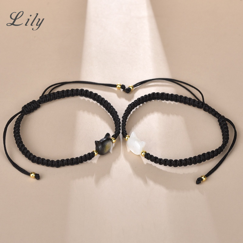 Hand-Woven Shell Black Cat Bracelet Fashion Simple Couple | Shopee ...