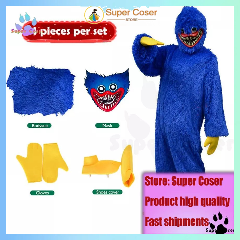 4Pce Set Poppy Playtime Huggy Wuggy Cosplay Costume plush toys for Kids ...