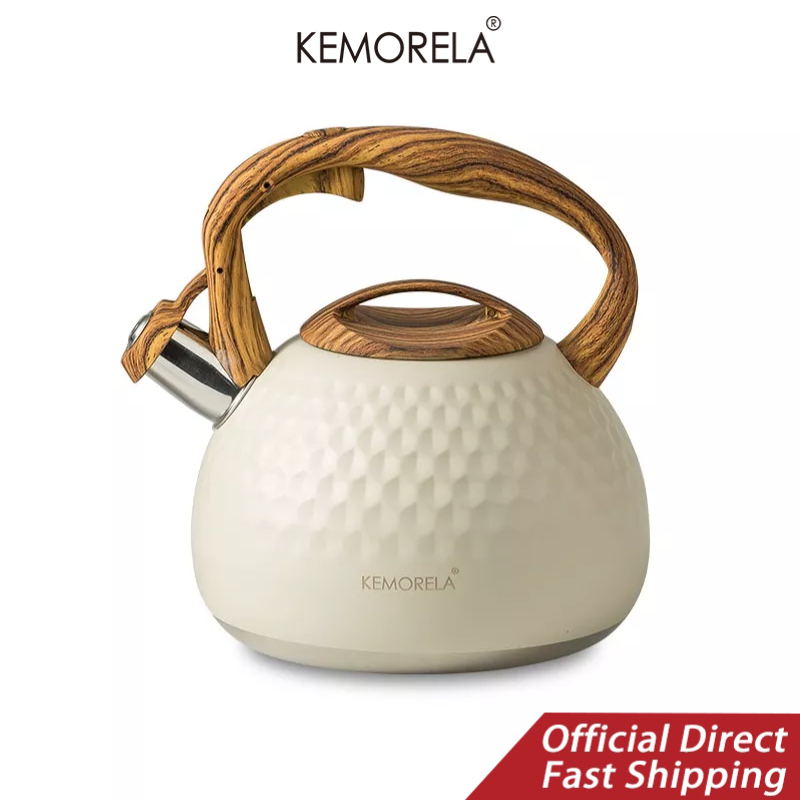 KEMORELA Whistling Kettle 3L Stainless Steel Whistling Tea Kettle Stovetops  Food Grade Tea Pot With Heat-proof Handle For Gas Induction Cookers Style 