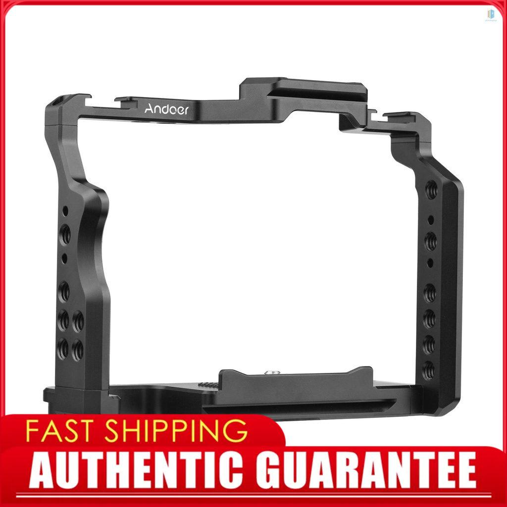 Andoer Camera Cage Aluminum Alloy Video Cage with Dual Cold Shoe Mounts ...