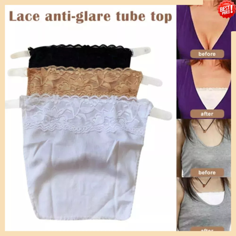 YEKEYI 3Pcs Lady Clip-on Mock Camisole Reggiseno Inserto Overlay Vest Pizzo Anti Peep Reggiseno Invisibile Modestia Pannello Gilet Canotte per le Donne, Nero Bianco Beige 01, 40