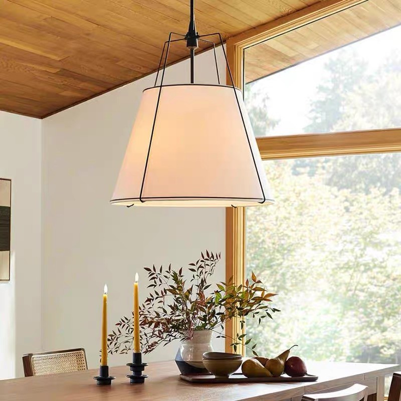 Minimalist Vintage Fabric Chandelier Ceiling Light Japanese Style White ...