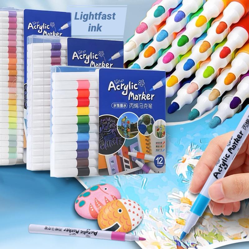 Acrylic Marker Set with 80/60/24 Vibrant Colors, Fade-Resistant Ink for ...