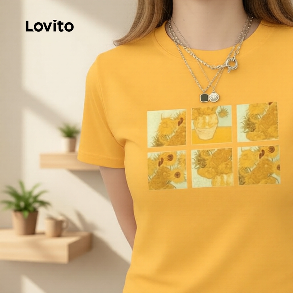 Lovito Women Casual Sunflowers Yellow T-shirt Korean LFI1ED013 | Shopee ...