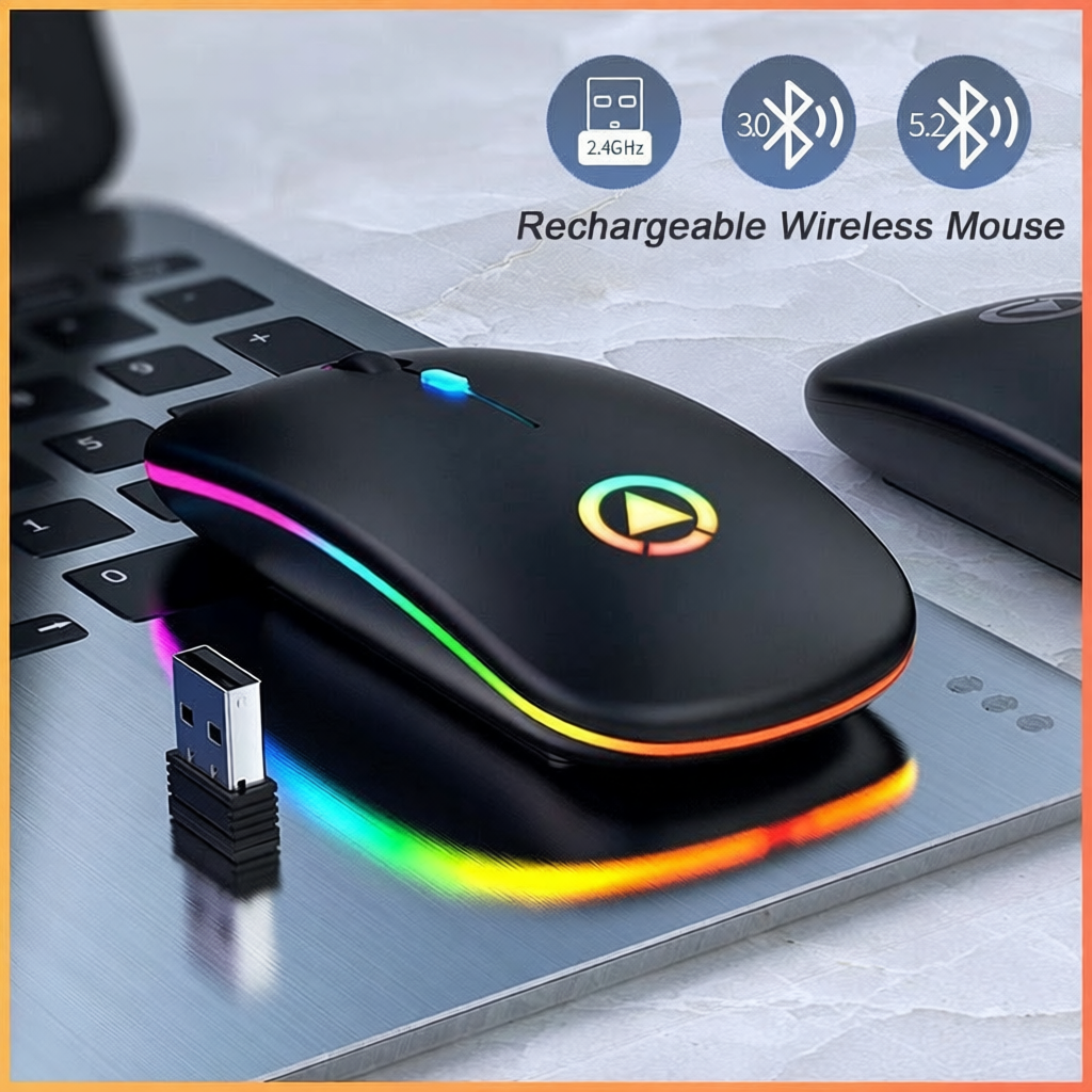 Wireless Rechargeable Silent LED Backlit Ergonomic Gaming Optical Mouse ...