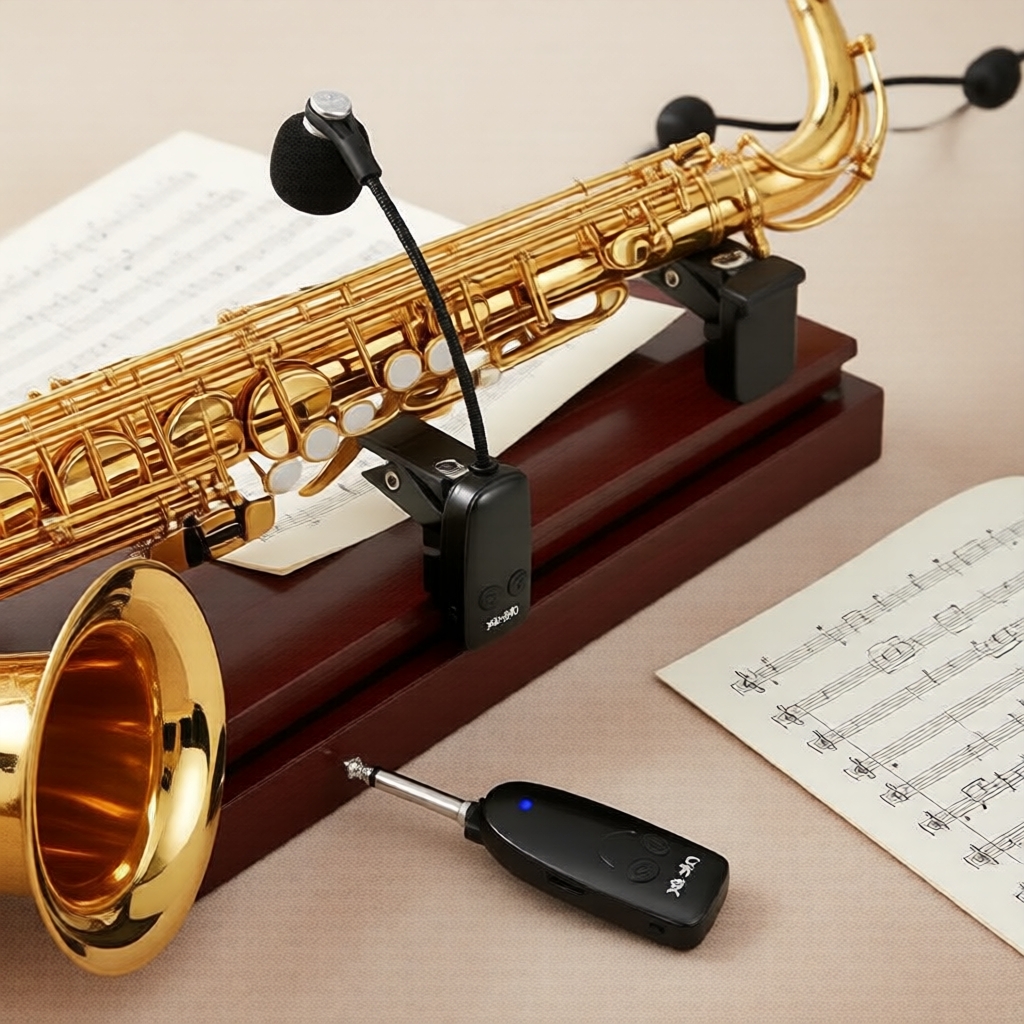 Clip-On UHF Saxophone Wireless Microphone Kit: Transmitter & Receiver ...