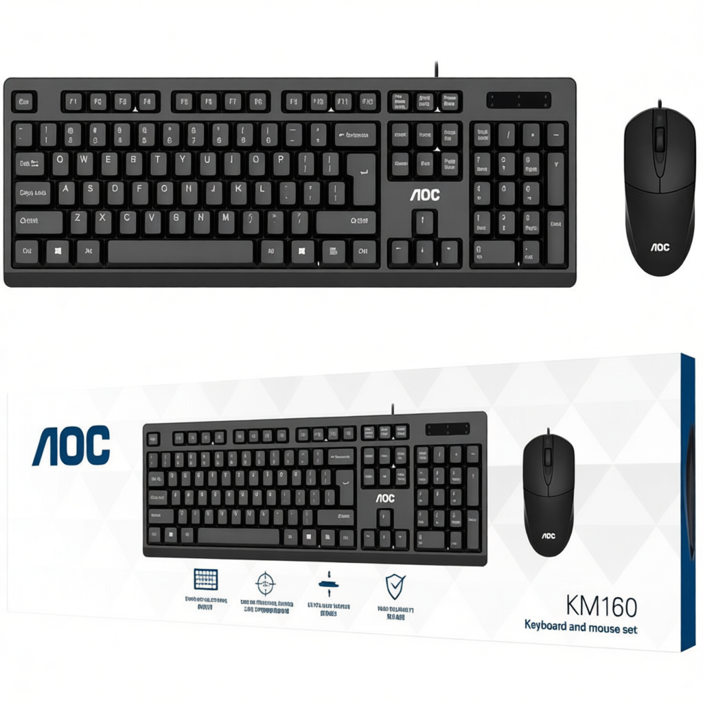 AOC KM160 Wired Keyboard and Mouse Set with Ergonomic Design and 1200 ...