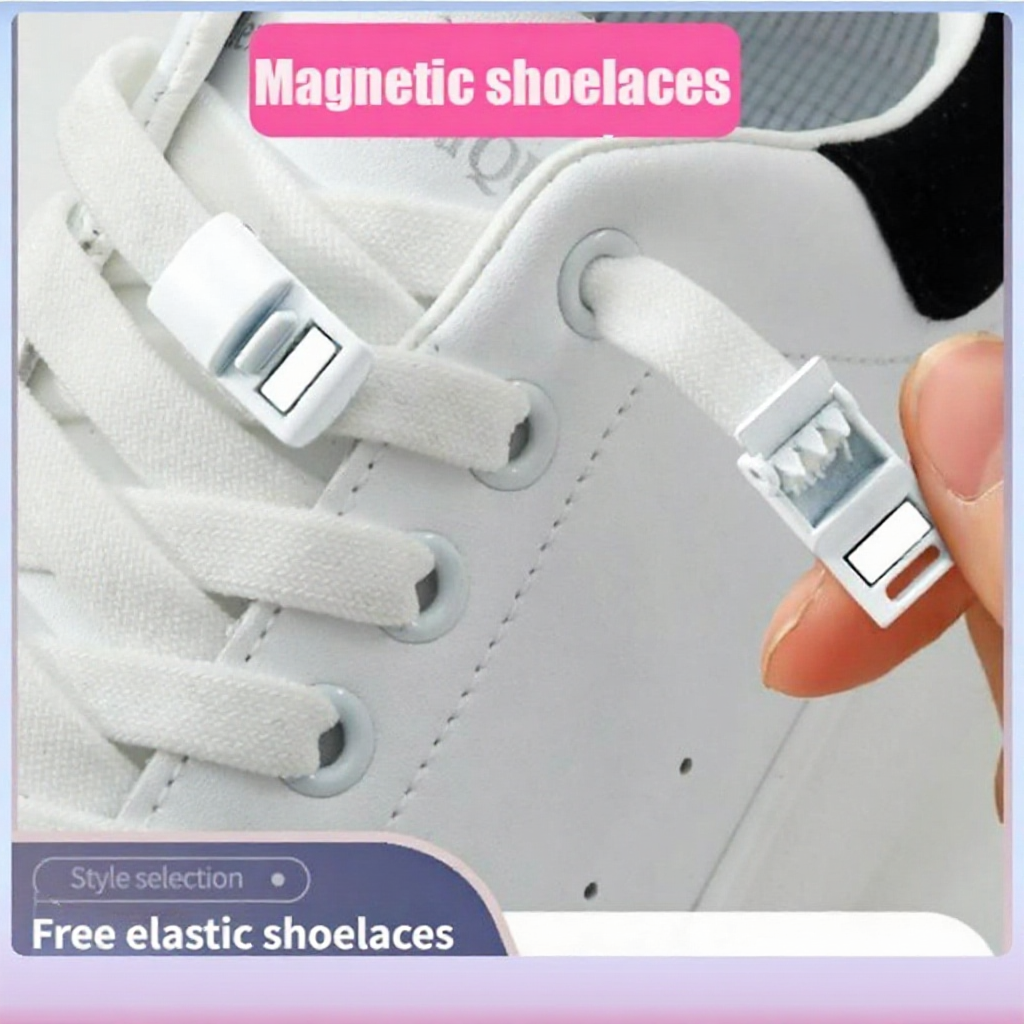 View of New Style Magnetic Buckle No-Tie Elastic Shoe Laces with Press Lock for ...