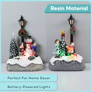 10-Piece Christmas Village Set With Light Up Houses - Resin Winter Village Decor, No Battery
