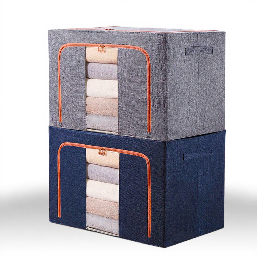 Keycool Foldable Storage Box Organizer For Clothes Linen Blue Gray 80L ...