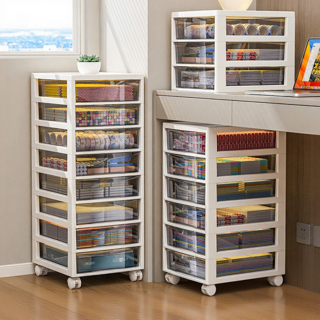 Layered File Storage Cabinet with Wheels – Home Office Paper Organizer ...