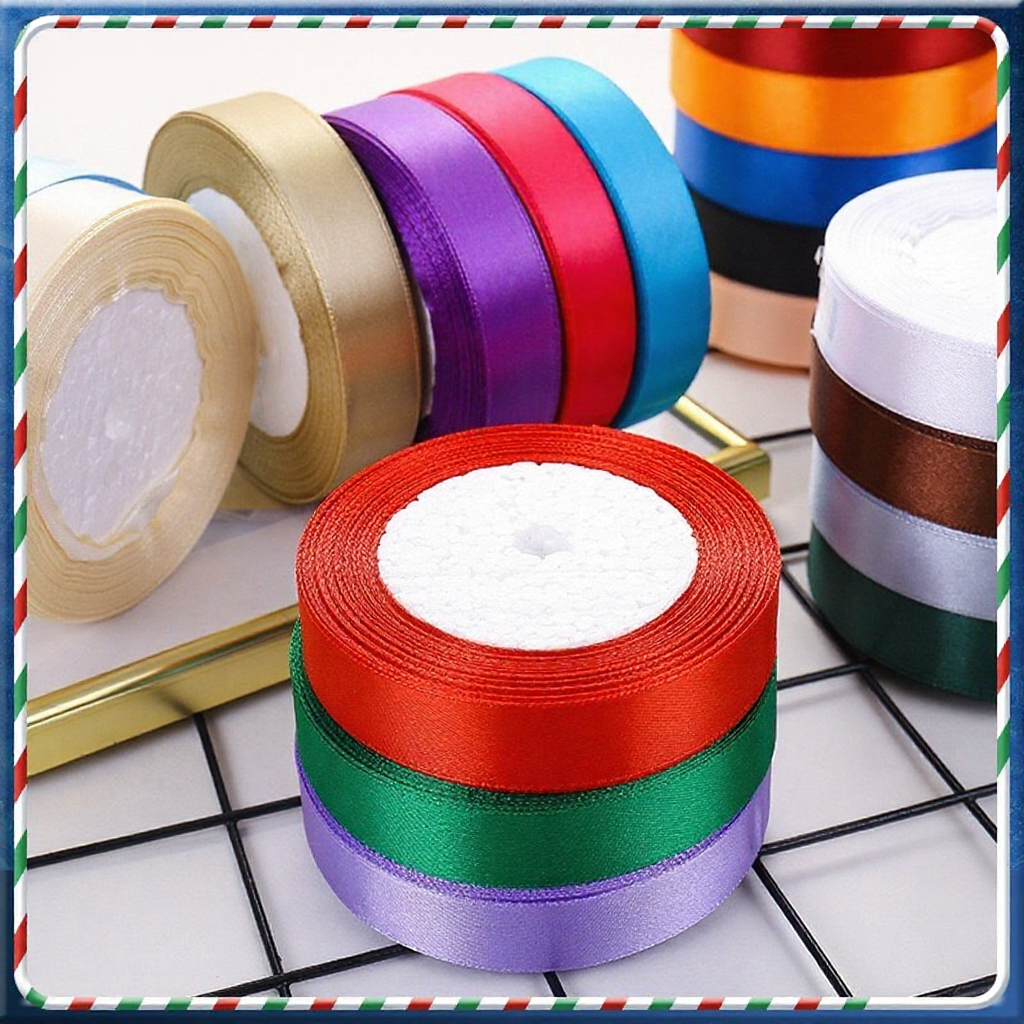 (25 yards) 2cm Satin Ribbon Wedding Gift Packing Christmas Party ...