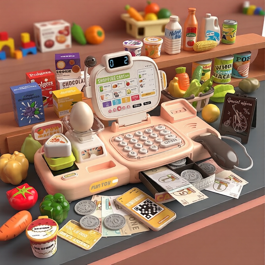 Pretend Play Kids Cash Register Toy Cashier Set Educational Supermarket ...