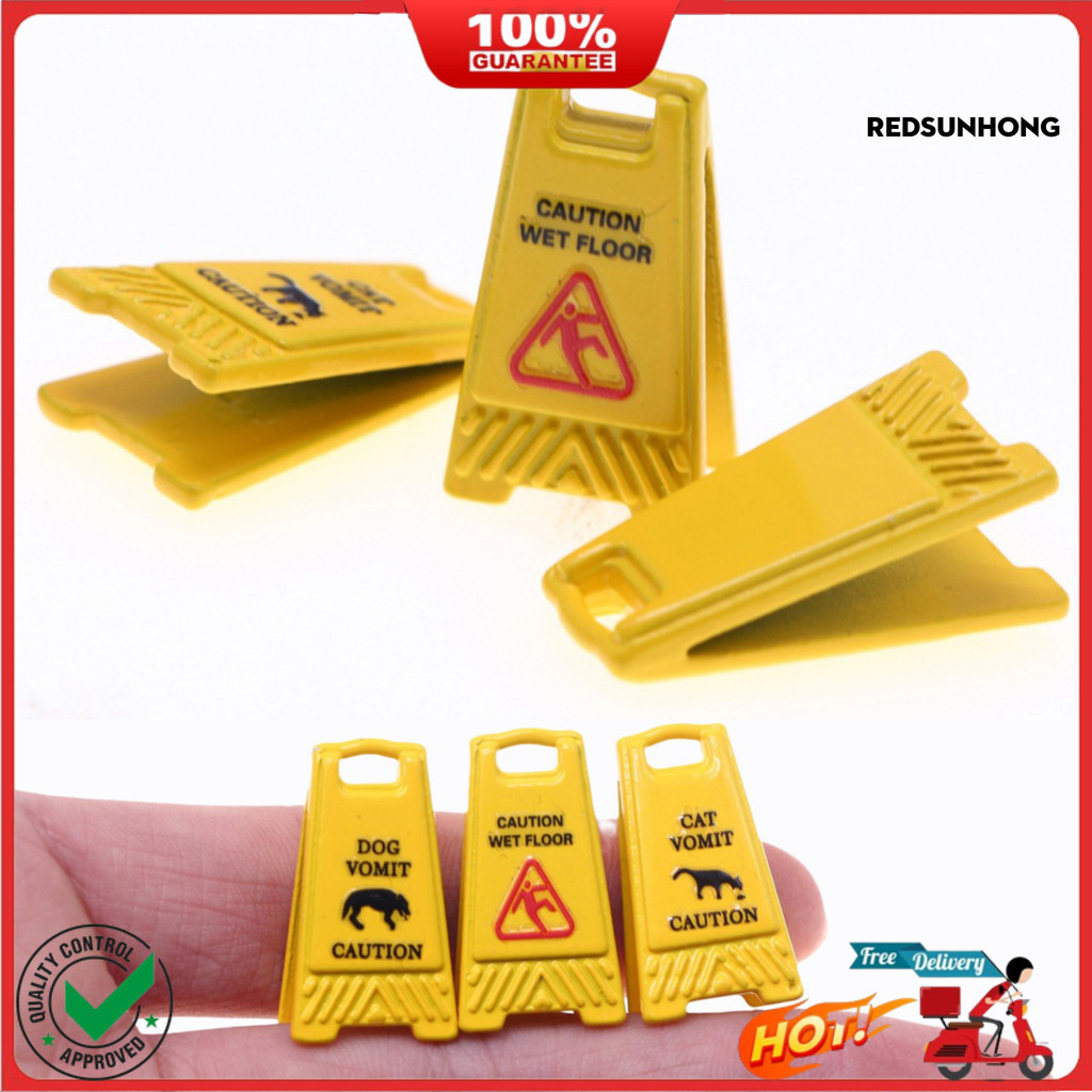 COD→ 5Pcs Mini Caution Wet Floor Sign Single-side Realistic Miniature ...
