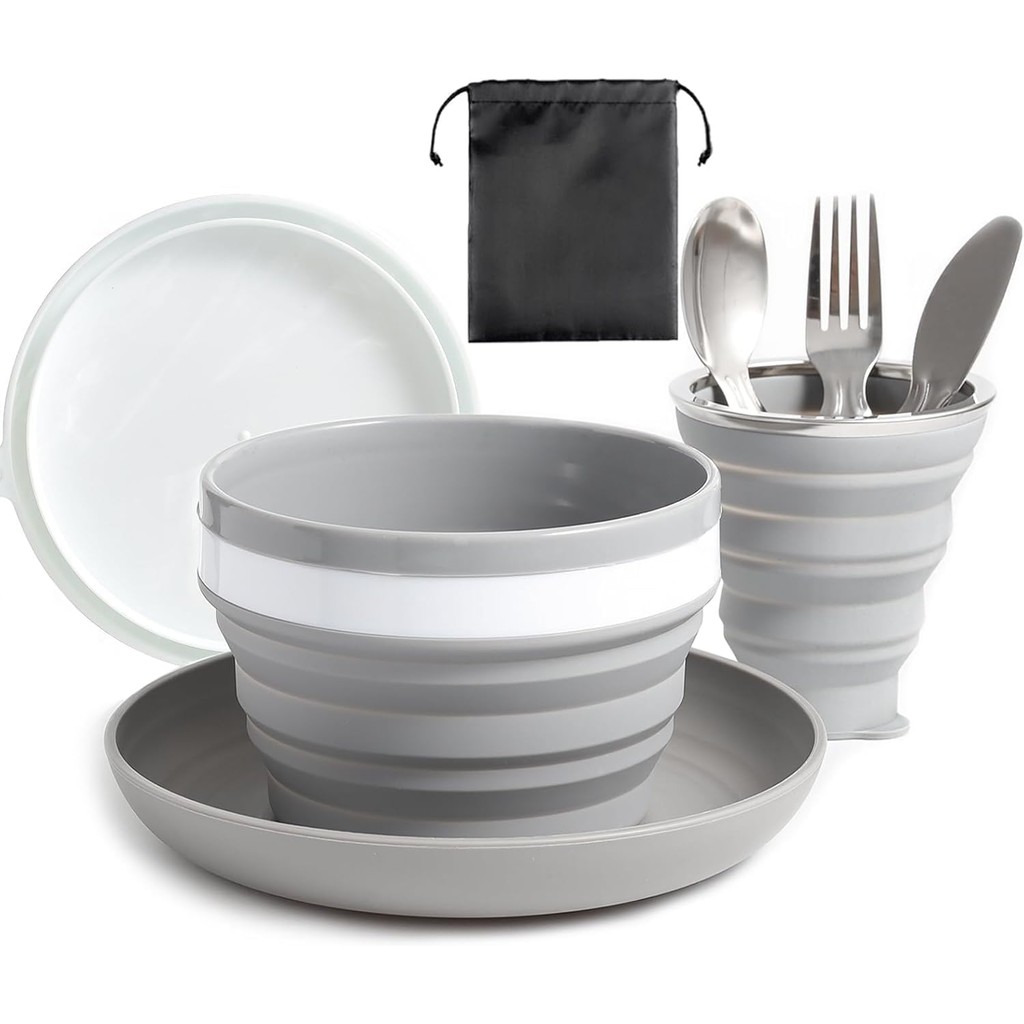 Camping Plate Bowl Cup Cutlery Set for 1, Folding Portable Camping ...