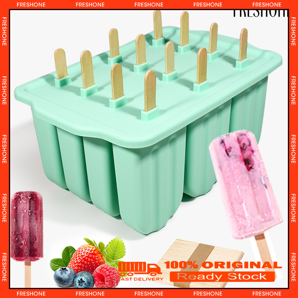 COD Silicone Popsicle Molds 12 Cavity DIY Ice Cream Molds with Wooden ...