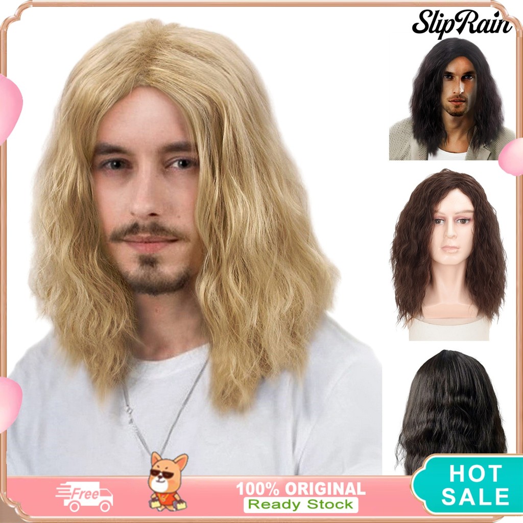 [COD]♥Men Wig Headgear Curly Blond Vintage Shoulder Length Handsome ...