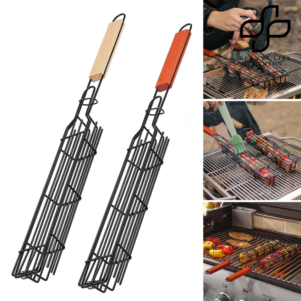 BEA™2Pcs BBQ Rack with Brushes Ergonomic Wooden Handle Spacious Design ...