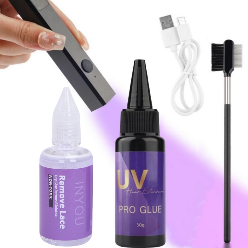 UV Hair Extension Complete Kit with Lamp, Glue & Remover | Super Fast ...