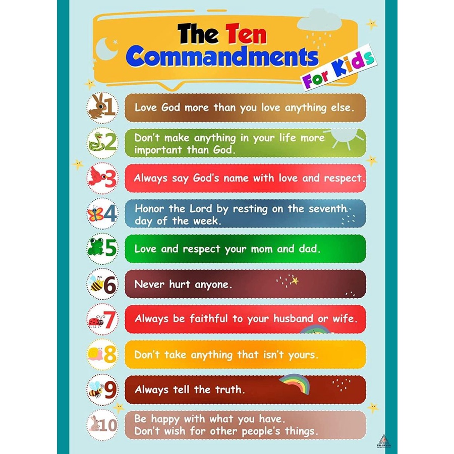 Ten Commandments Kids Classroom Wall Art - Inspirational Religious ...