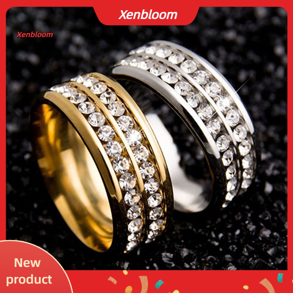 Ring Wide-width Fadeless Titanium Steel Double Rows Rhinestone Unisex ...