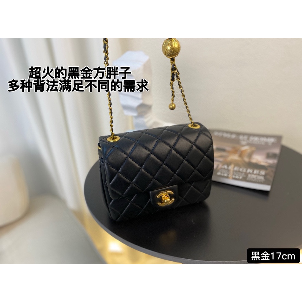 Chanel1120 Black Gold Diamond Pattern Square Fat Bag Various Carrying ...