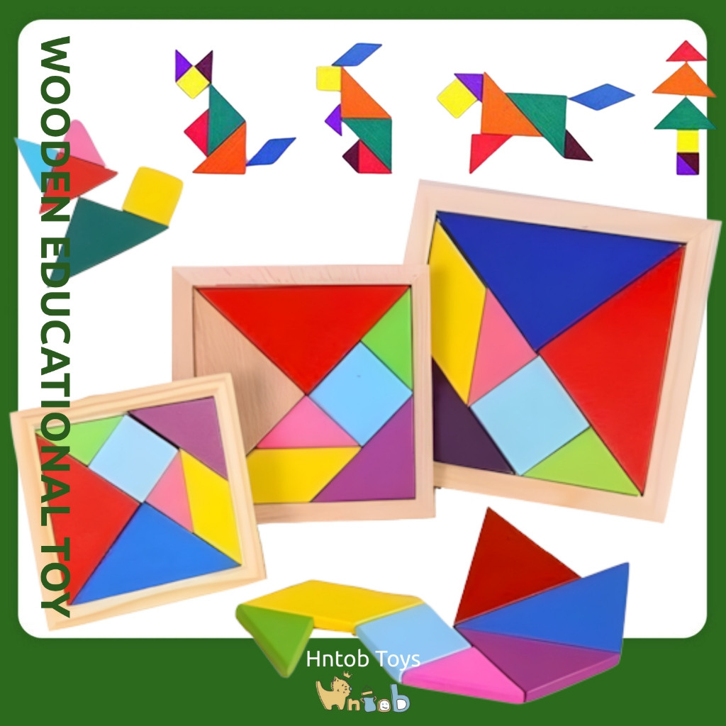 Hntob 11.5/14.5cm Wooden Tangram Puzzle DiY Rainbow Colorful-IWoodcb ...