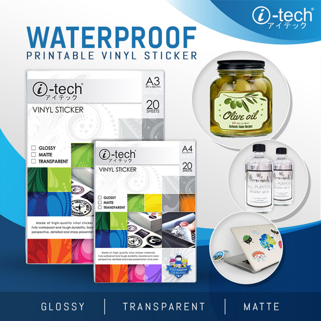 i-tech A3 Printable Vinyl Sticker Waterproof Matte Glossy Transparent ...