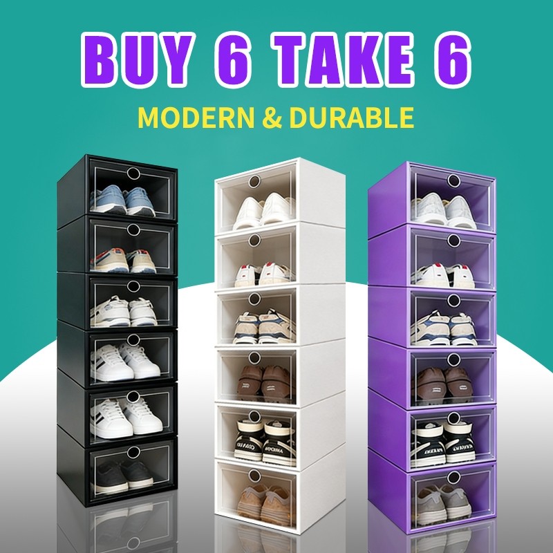 12PCS Shoe Box Storage Plastic Stackable Shoe Rack Organizer With ...