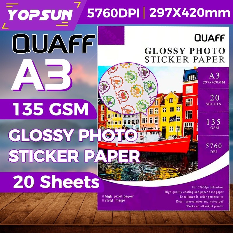 A3 135gsm Photo Sticker Paper{D$Glossy>x+20sheets`d$Quaff | Shopee ...