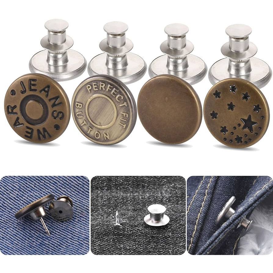 5pcs Detachable Metal Waist Buttons with Flowers Patterns of Bronze and ...