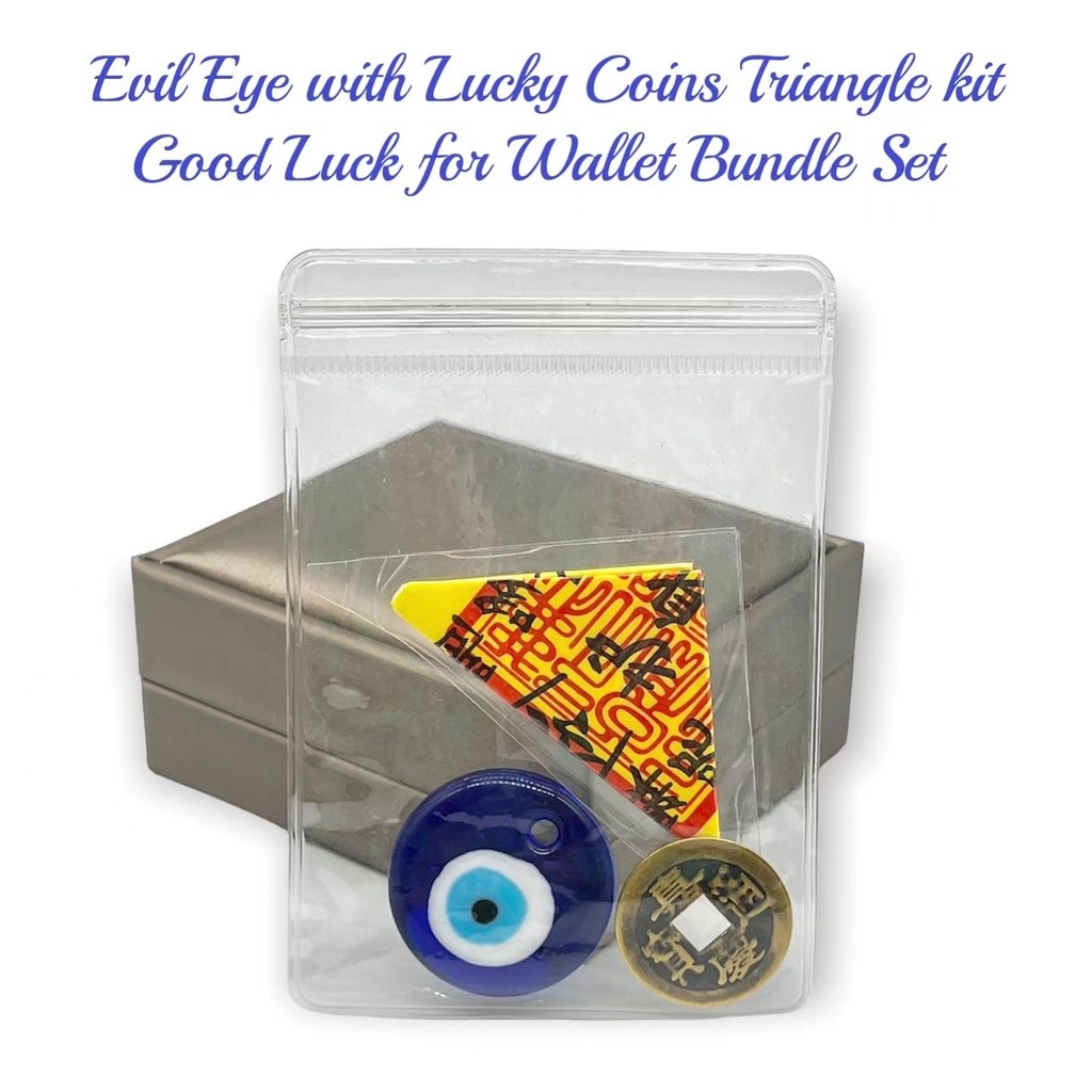 Lucky Charm Evil Eye With Lucky Coins Triangle Kit Good Luck For Wallet ...