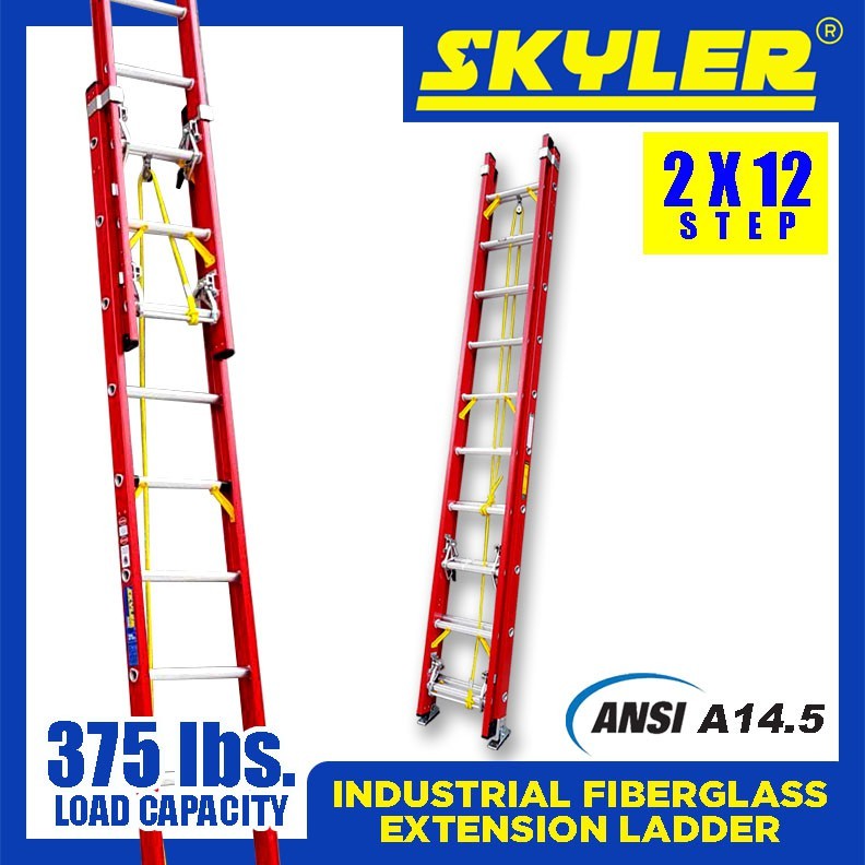 SKYLER LADDER 2X12 Industrial Fiberglass Extension Ladder 375_ih.lbs ...