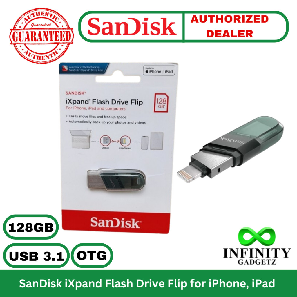 128GB SanDisk iXpand Flip Flash Drive OTG for)dA>iPhone}a.and&iN-iPad ...