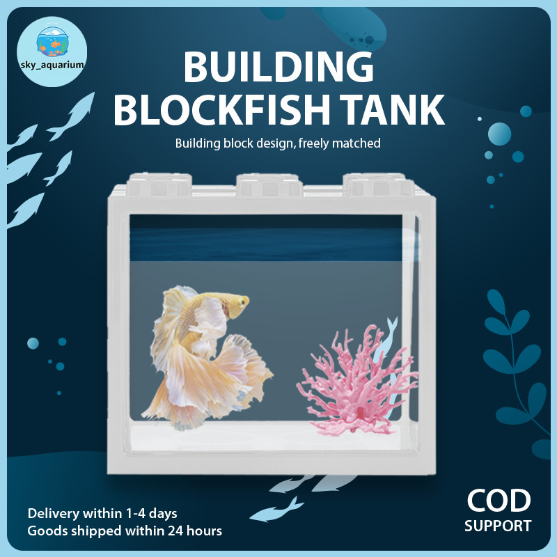Mini Aquarium Betta fish Fighting Cylinder Building block fish tank'l:W ...