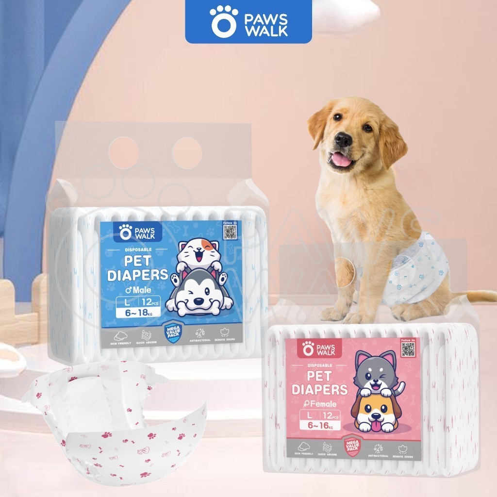 12 Pcs Dog Diapers Male、Female Pet Cat Puppy Diapers XXS XS S M L XL ...