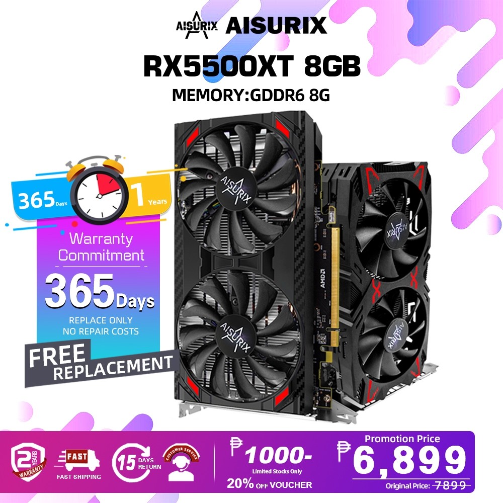 AISURIX=TU^Graphics_d|Card RX 5500XT 8GB GDDR6 AMD 128bit Video Card ...