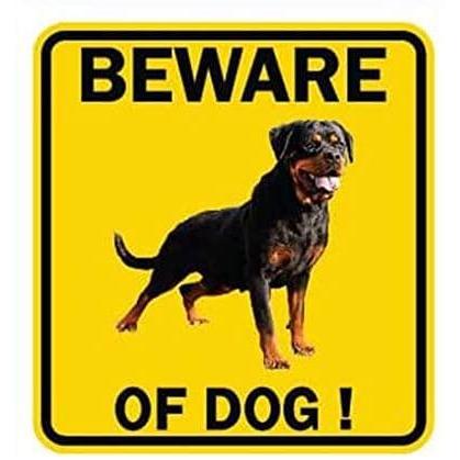Metal Wall Art Beware of Dog Rottweiler Yellow Sign Symbol Logo Picture ...