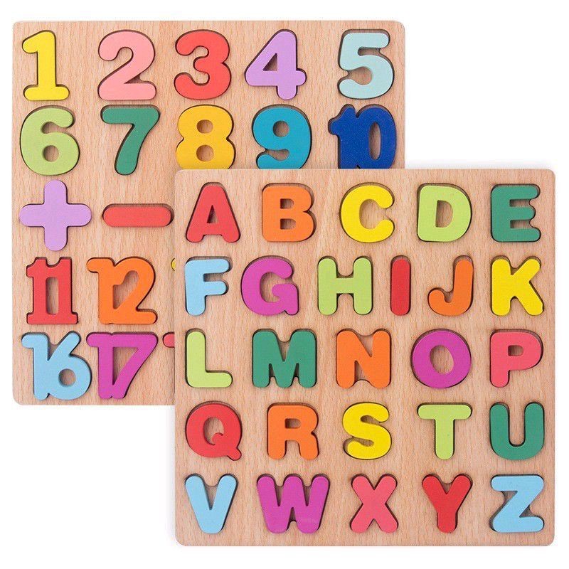 HQQ Alphabet Digital Puzzle Wooden Toys Kid Number Letters shape ...