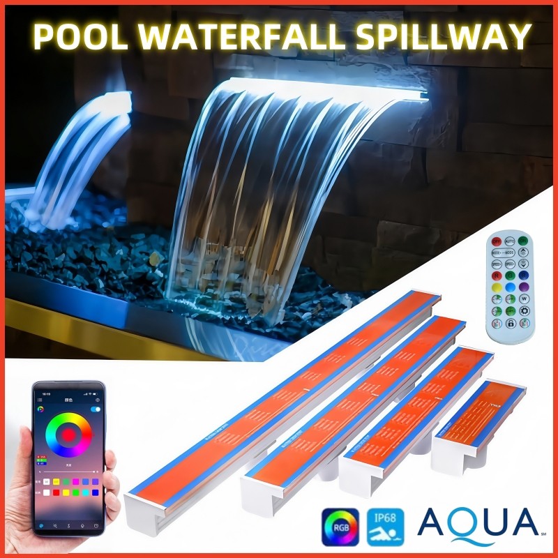 900mm Pool Water Descent Spillway Waterfall Acrylic Fountain RGB LED ...