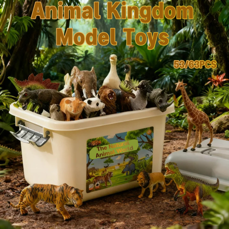 59/63PCS Simulation Zoo Model Toy Realistic Wild Animals Mini Jungle ...