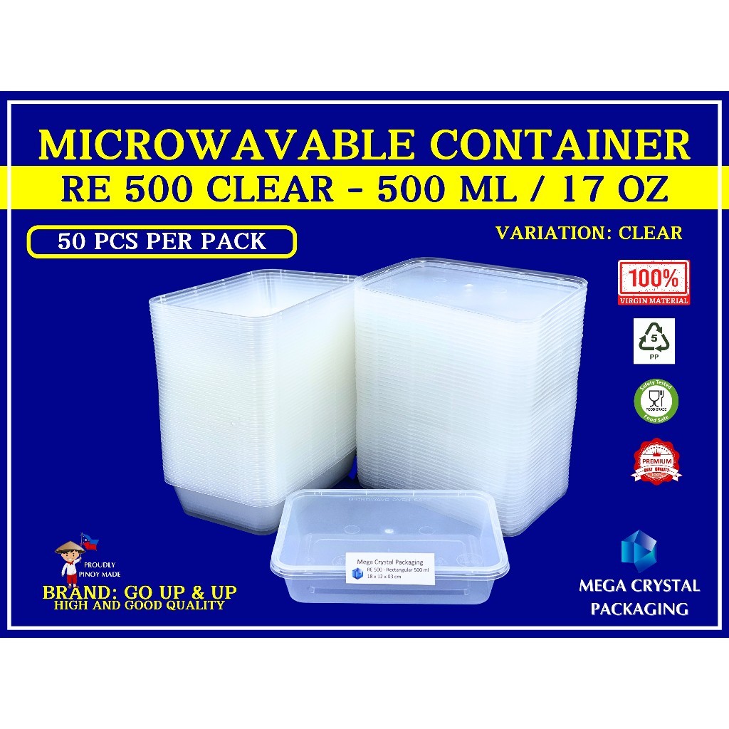 [ 50 Pcs ] Microwavable Plastic Container RE 500 - Rectangular?k?500 ...