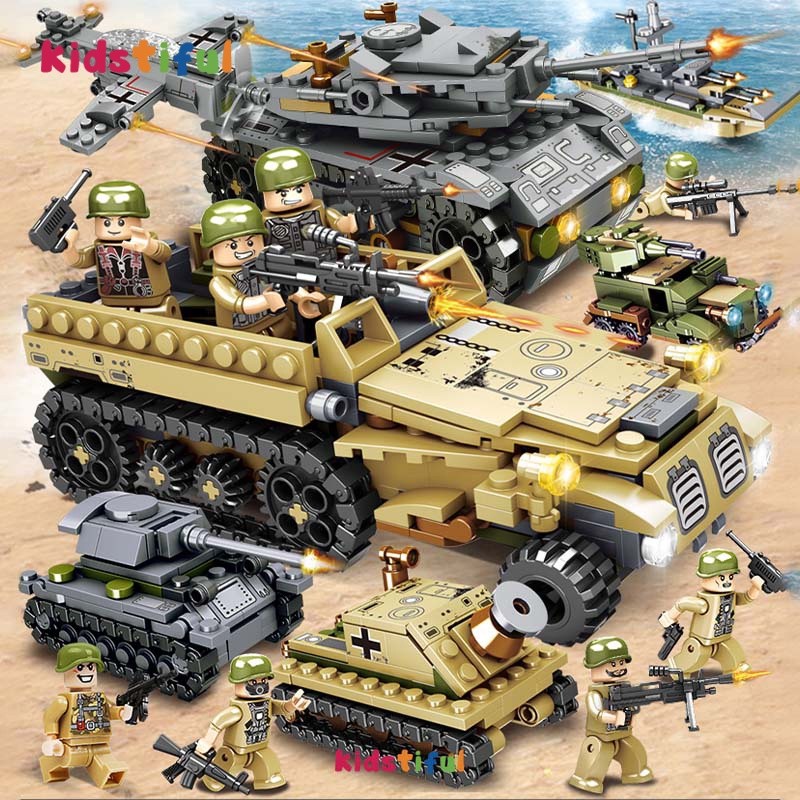 1061Pcs Army Tank Blocks Toys Military Set with Soliders Building ...